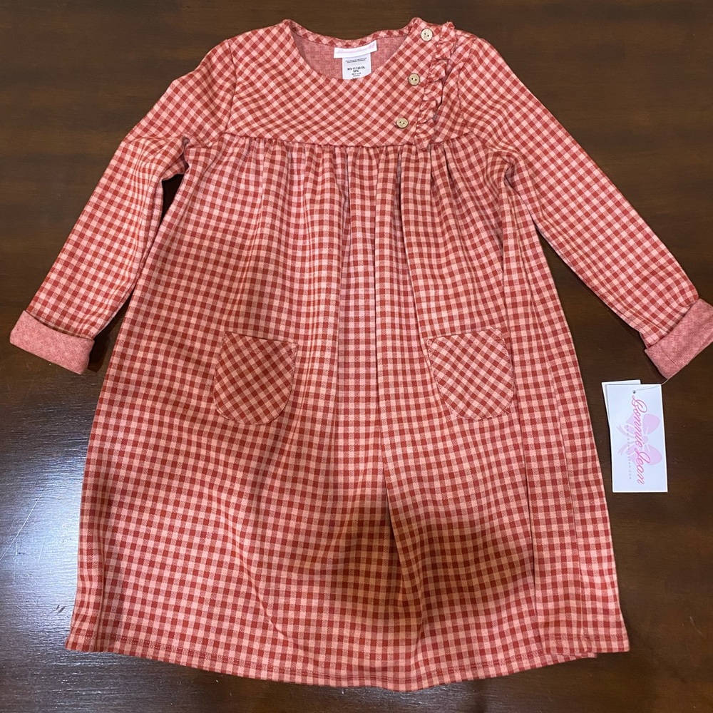 Bonnie Jean Girls Plaid Dress 6x Buttons, Front Pockets